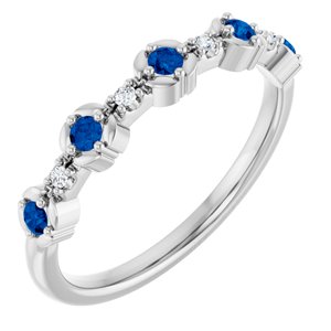 14K White Natural Blue Sapphire & .04 CTW Natural Diamond Stackable Ring